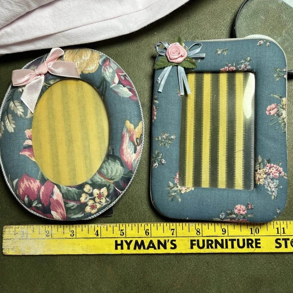Fabric Lace‎ Bow Picture Photo Frames Vintage 1980's 2 Frames